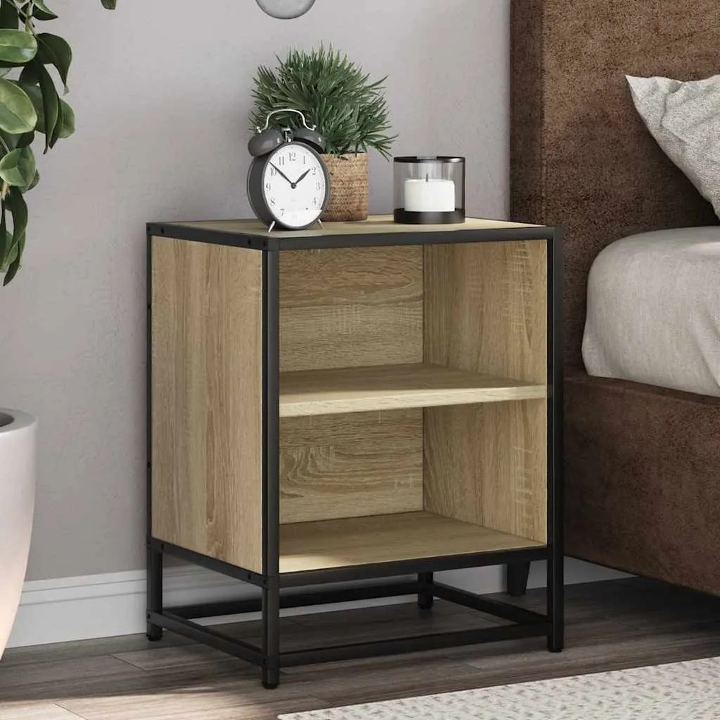 Éjjeliszekrények 2 db Sonoma tölgy 40x31x50 cm Gépi fa és fém