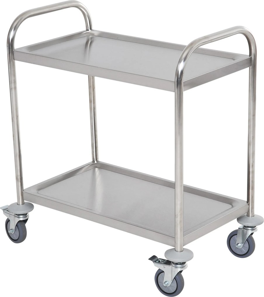 HOMCOM Rozsdamentes Acél Konyhai Kocsi Kerekekkel, Tálcákkal és 2 Karral Étkezőbe és Nappaliba 70,5x40,5x81 cm Ezüst | Aosom