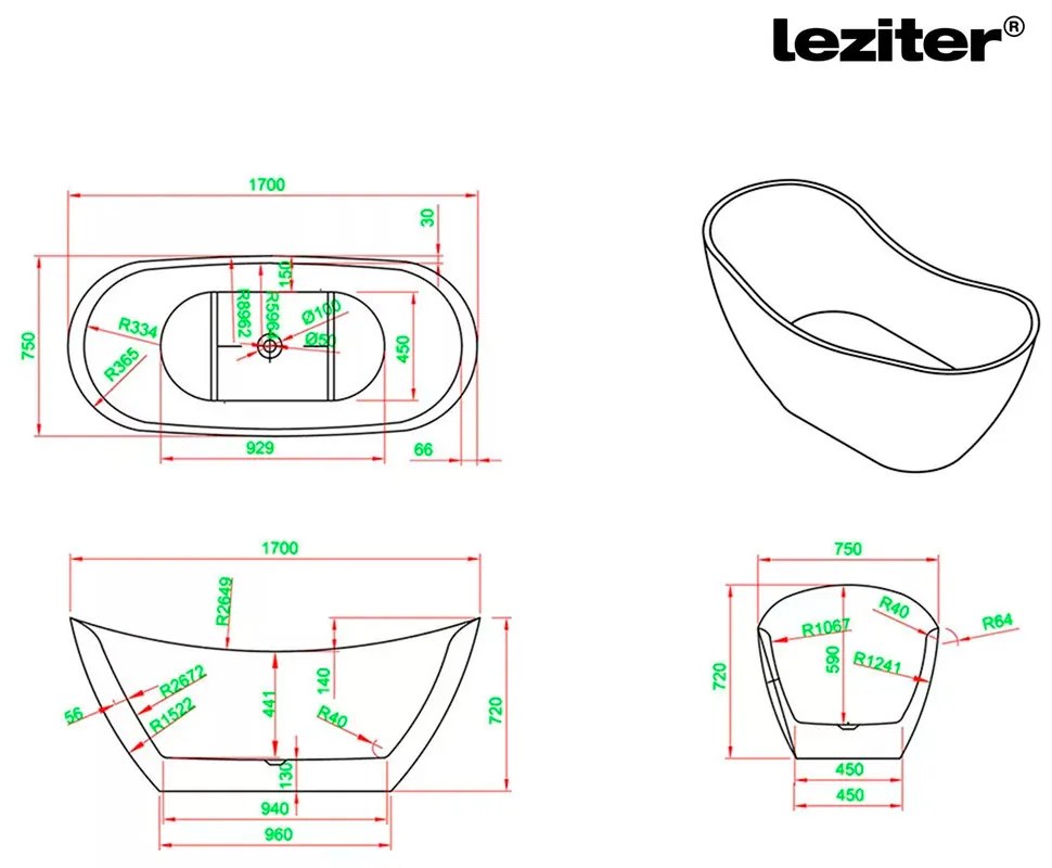 Flow szabadon álló fürdőkád fekete