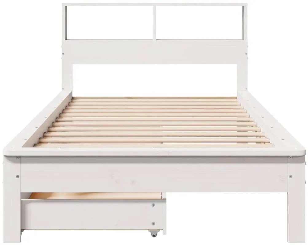 fehér tömör fenyőfa könyvespolcos ágy matrac nélkül 100x200 cm