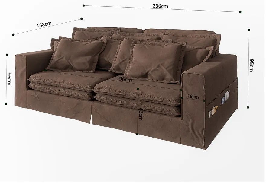 Sötétbarna kanapé 236 cm Nora – Ropez