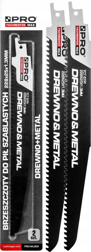 Szablyafűrészlap fa/fém 228x25x1,3mmx6T Tct 2db Pro