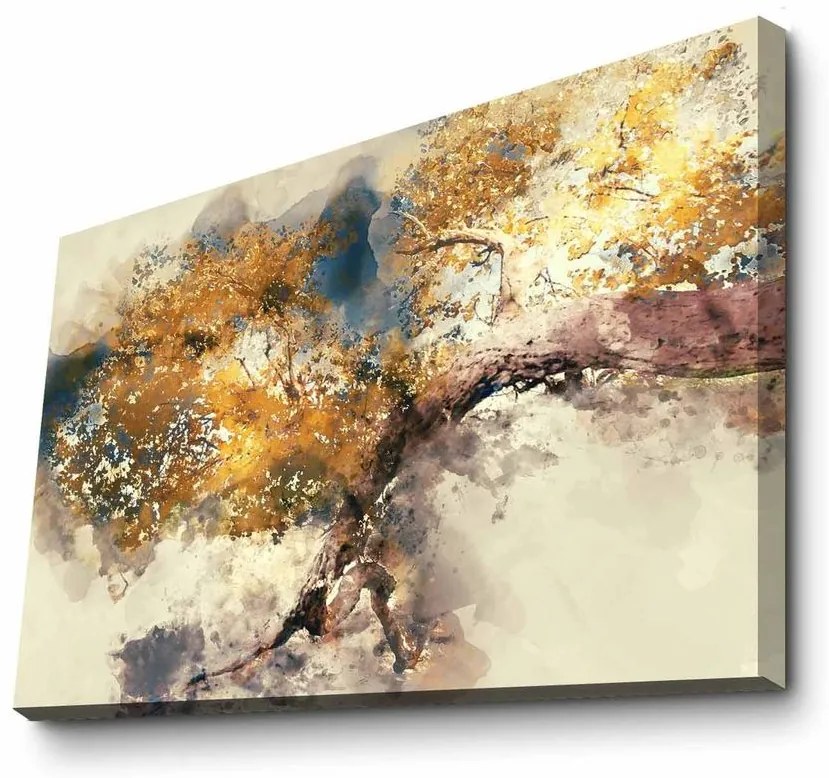 Vászon falikép, absztrakt festék, 70x100 cm, krémszínű-világosbarna - JOUVENCE