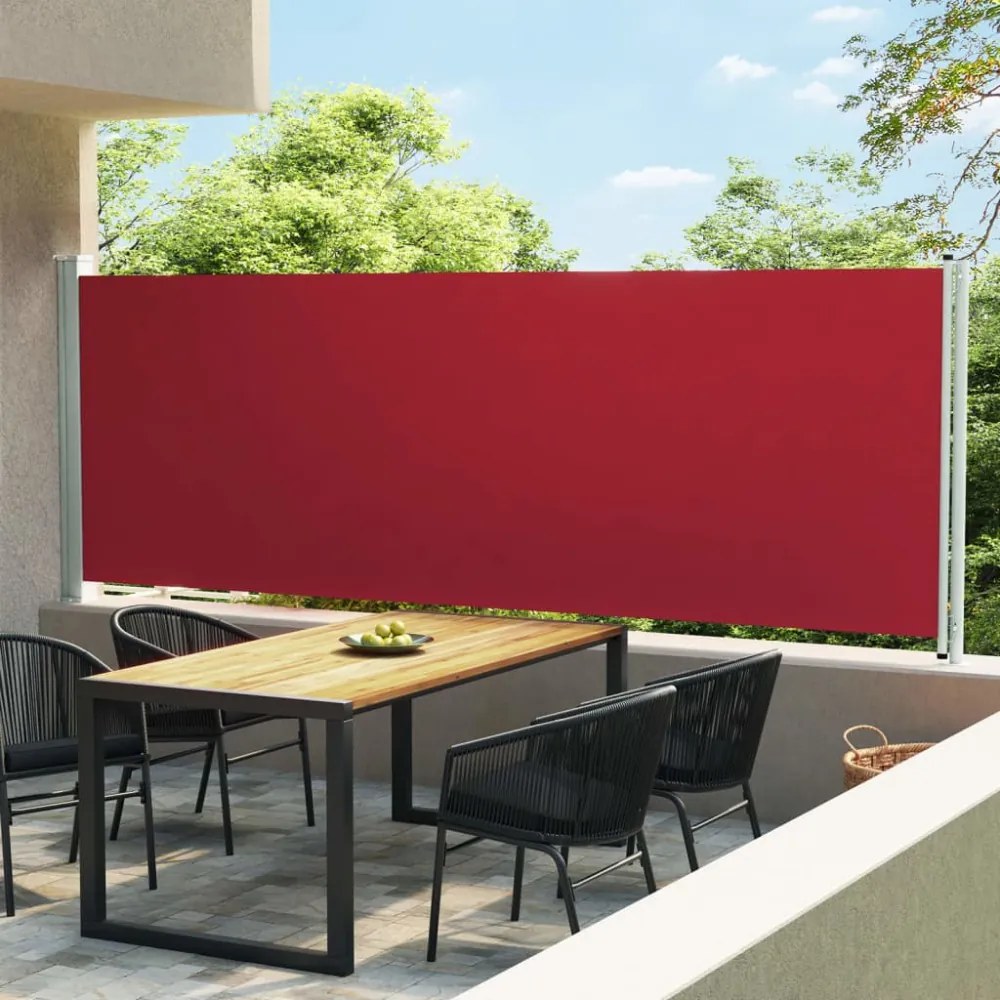 piros behúzható oldalsó terasz-napellenző 600 x 160 cm