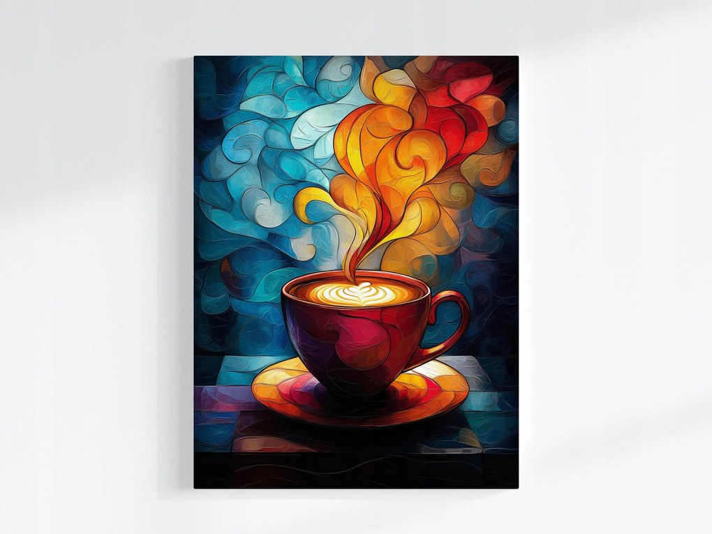 Vászonkép Canvas Mozaik Ólomüveg Csésze Kávé Meleg Aroma 75x100