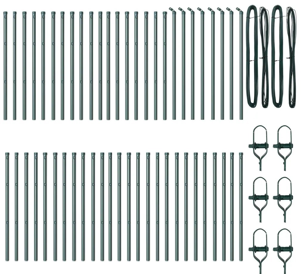 Kerítésoszlopok 52 db Zöld Ø32 mm 100 cm Horganyzott Acél
