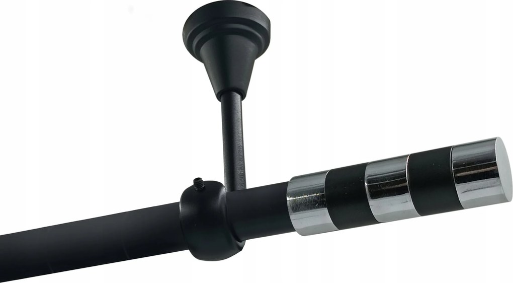 Függönykarnis szimpla Fém Mennyezet 19mm Fekete Matt 280cm Henger Króm Kerekek Nélkül