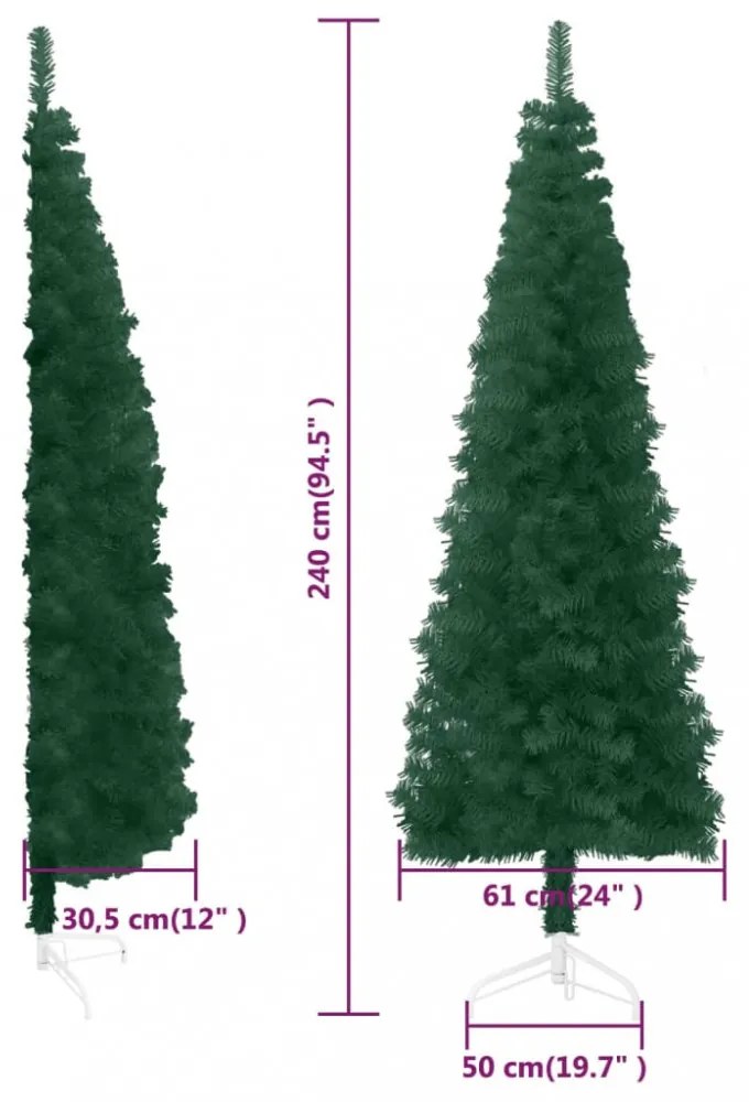 zöld vékony fél műkarácsonyfa állvánnyal 240 cm