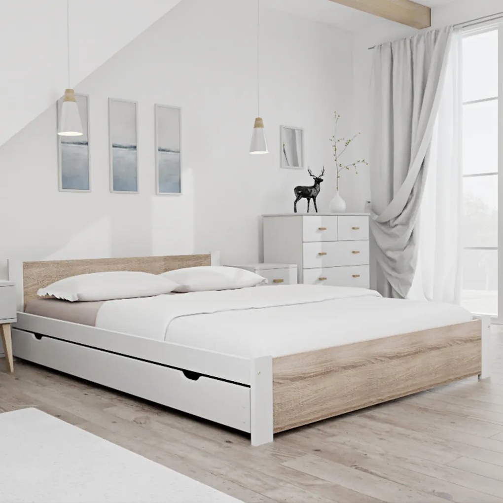 AKCIÓ IKAROS Ágy 160 x 200 cm, fehér/sonoma tölgy II. osztály Ágyrács: Ágyrács nélkül, Matrac: Matrac nélkül