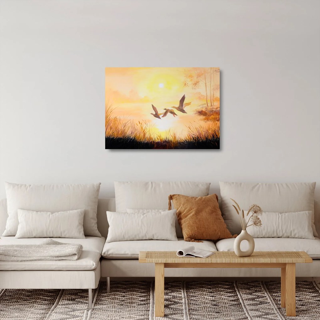 Kép - Daruk naplementekor (üvegen) (70x50 cm)