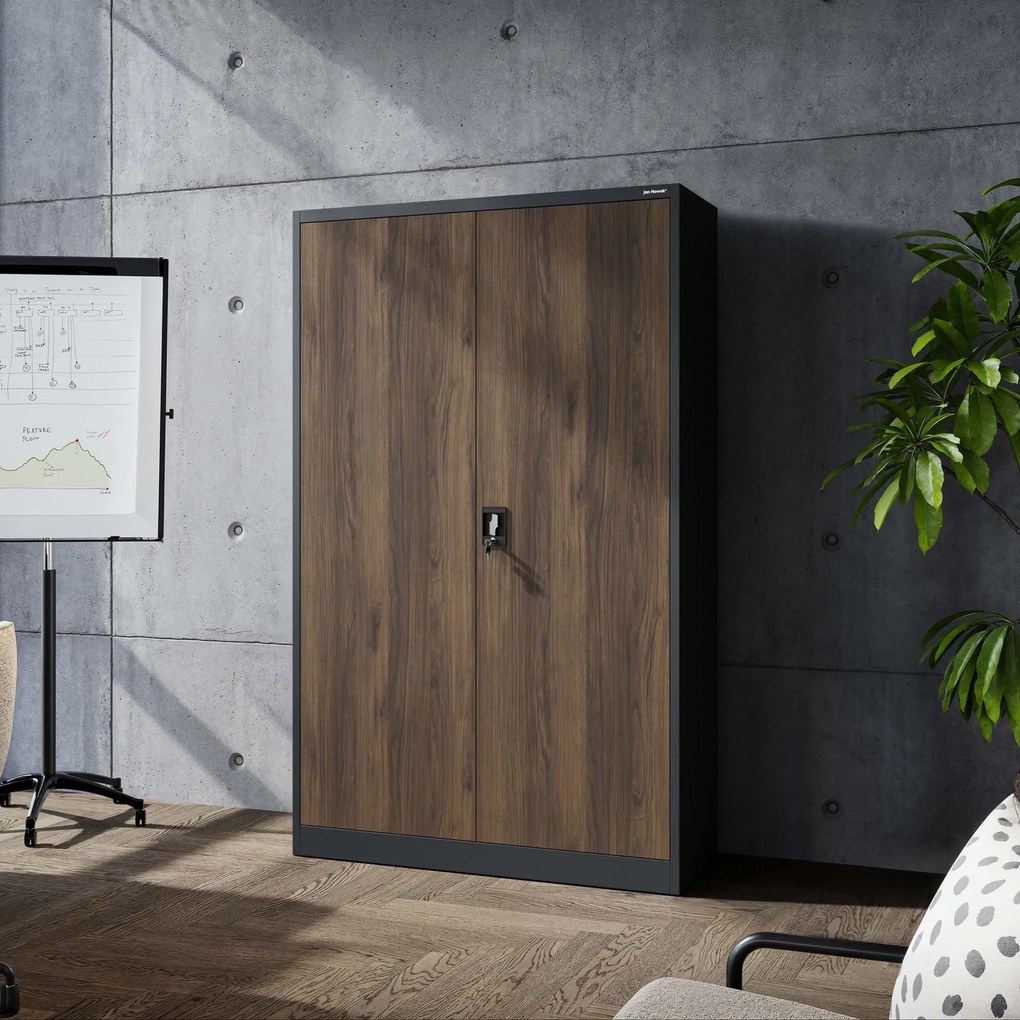 Fém irodai iratszekrény, széles, antracit/dió, 1150x1850x400 mm: JAN II Eco Design