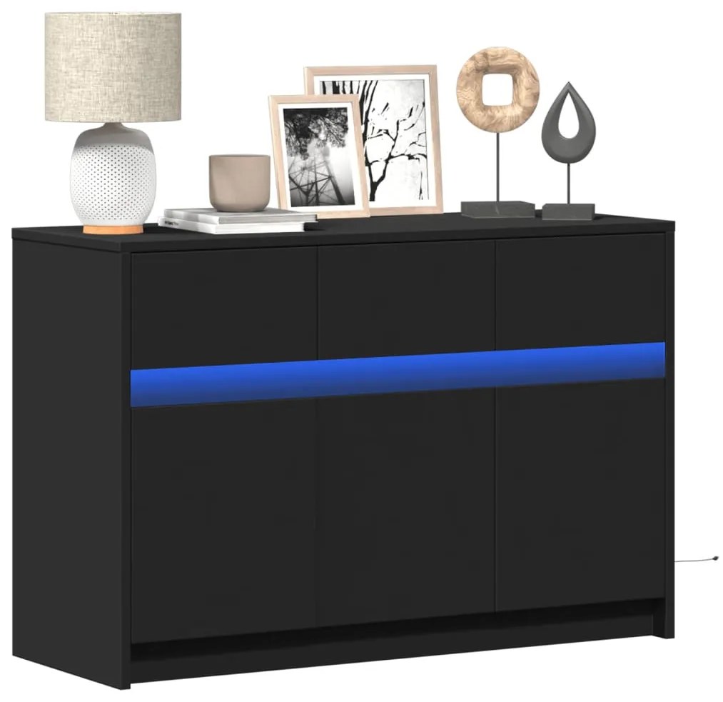 fekete szerelt fa TV-szekrény LED-ekkel 91 x 34 x 61 cm