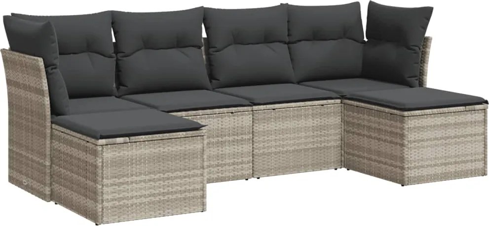 vidaXL 6 részes világosszürke polyrattan kerti ülőgarnitúra párnákkal