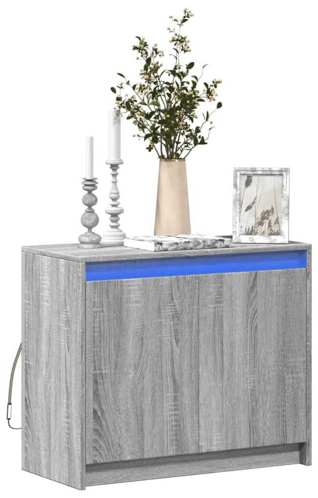 szürke sonoma szerelt fa tálalószekrény LED-del 72 x 34 x 61 cm
