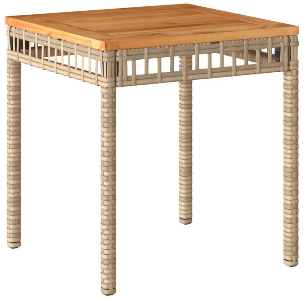 vegyes bézs polyrattan és akácfa kerti asztal 38 x 38 x 42 cm