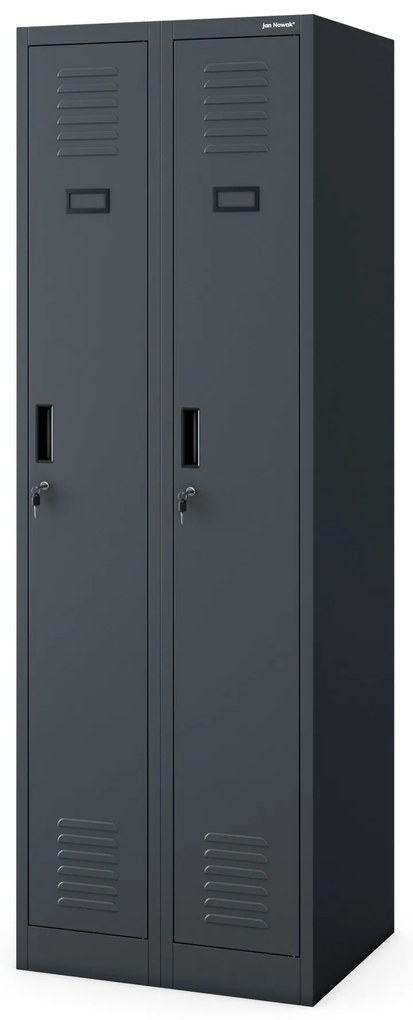 Pléh öltözőszekrény talpazaton, négymodulos, polcokkal KACPER II, 600 x 1800 x 500 mm, antracit