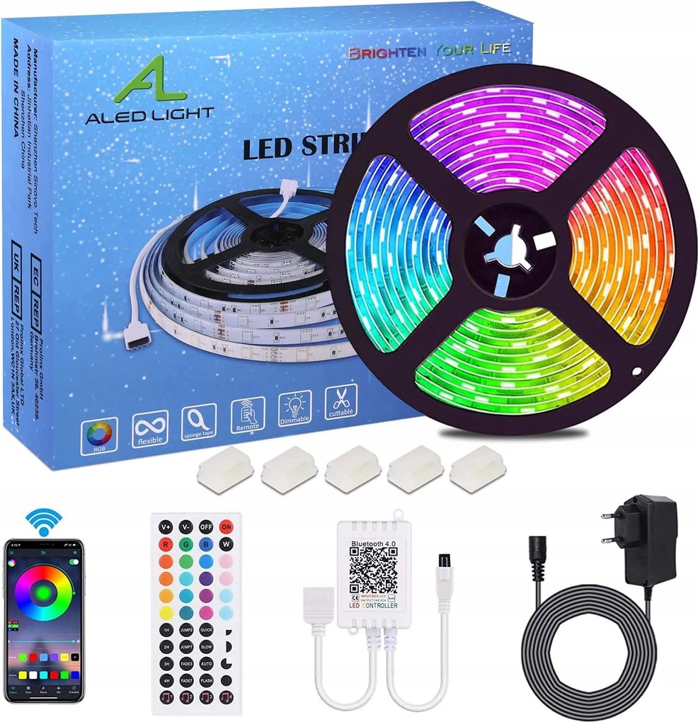 Rgb Led szalag 5m Aled Light 150 Led Bluetooth Távirányító Smd 5050
