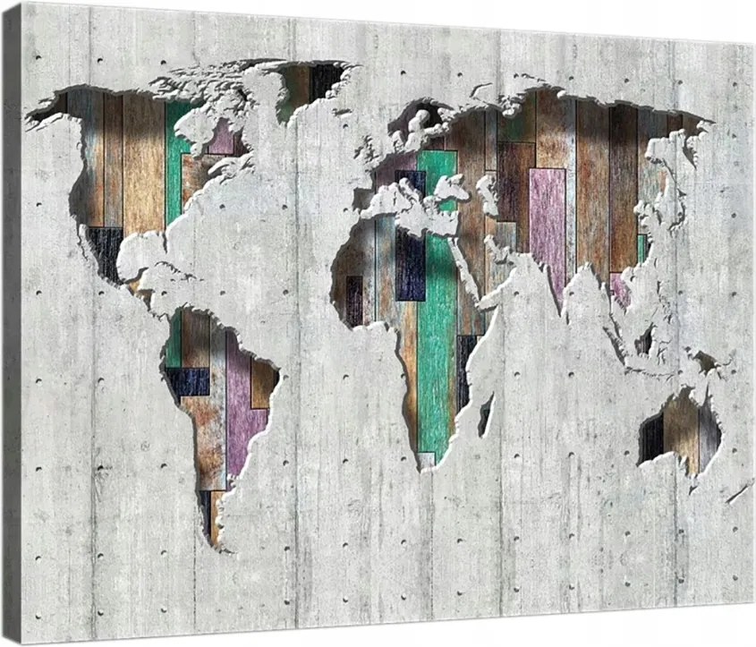 Vászonkép 80x60 Világtérkép beton fa textúra loft utazás világ