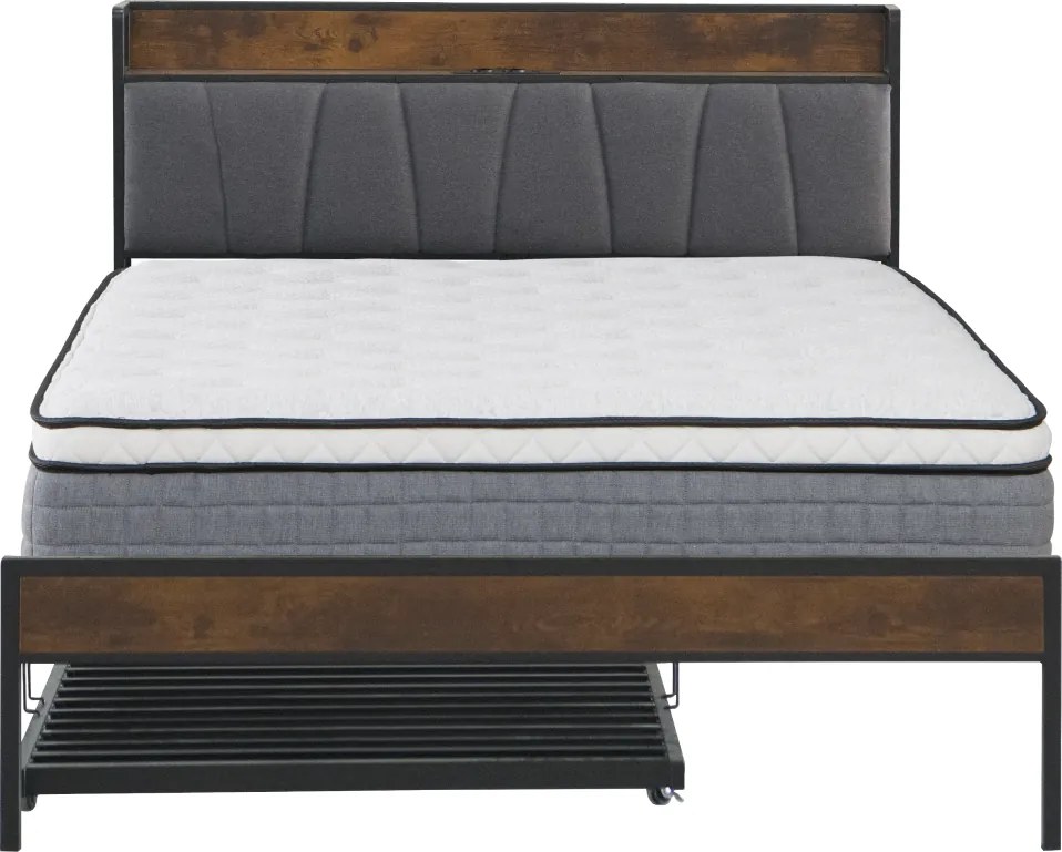 Ágy ágyráccsal és kihúzható pótággyal, 160x200, fekete/szürke, NORDO