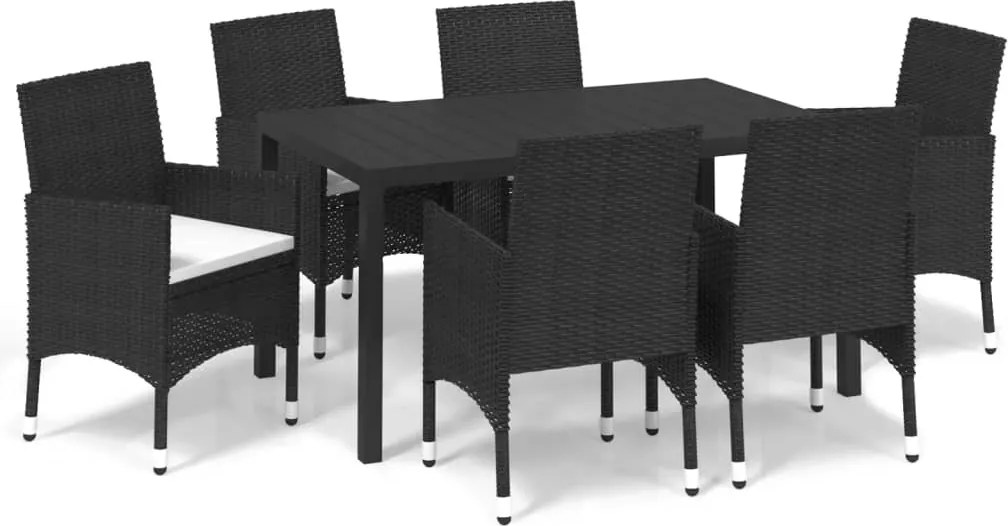 vidaXL 7 részes fekete polyrattan kerti étkezőgarnitúra párnákkal