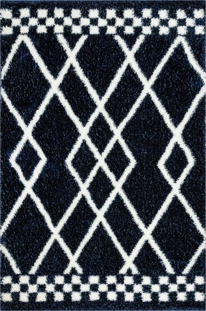Shaggy Szőnyeg Nappaliba Sötétkék Rombusz Mintás Boho 120x170 cm