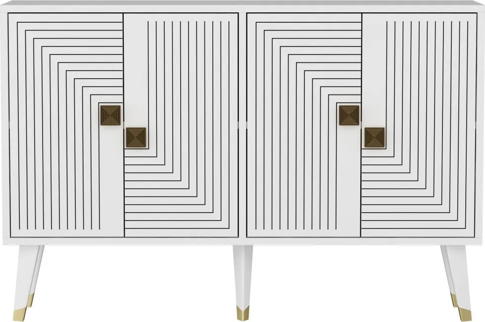 Ahart komód, fehér-arany, 120 cm