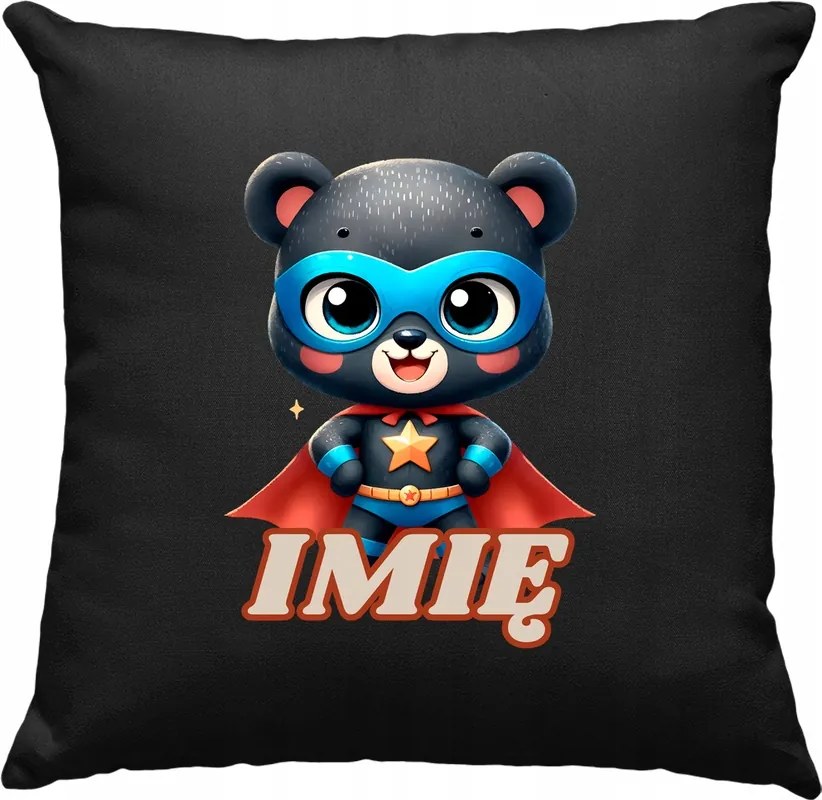 Gyerek párna Maci Szuperhős +Név Fekete