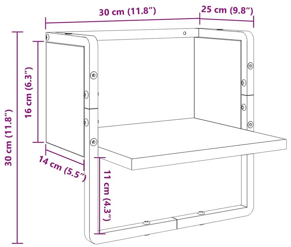 Falpolc polcokkal Művészi tölgy 30 x 25 x 30 cm Faanyag