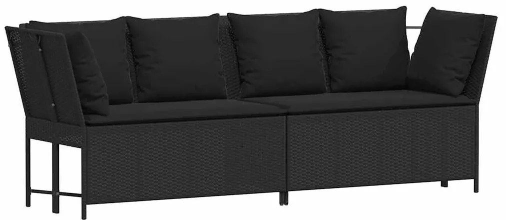 Fekete polyrattan kerti kanapé párnákkal