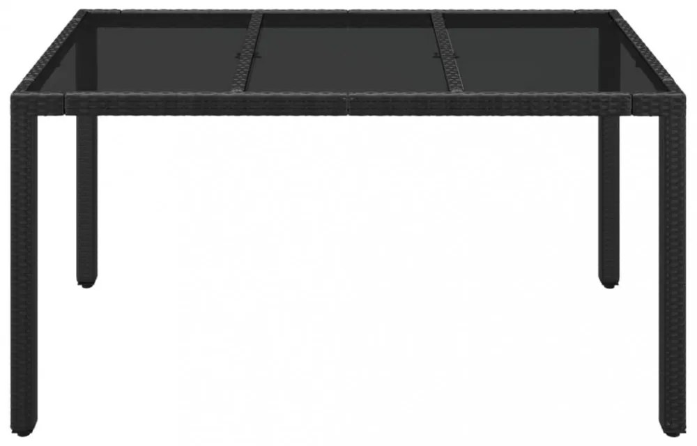 fekete polyrattan üveglapos kerti asztal 150 x 90 x 75 cm