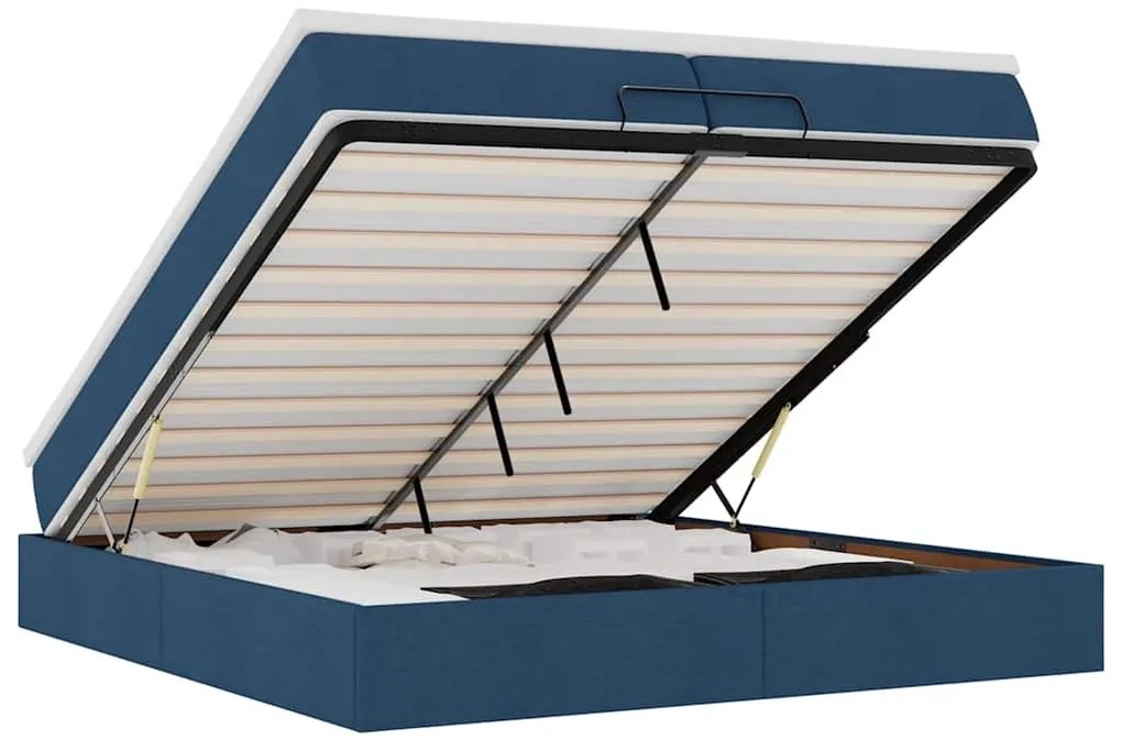 Ottomán ágykeret matracokkal kék 200x200cm szövet