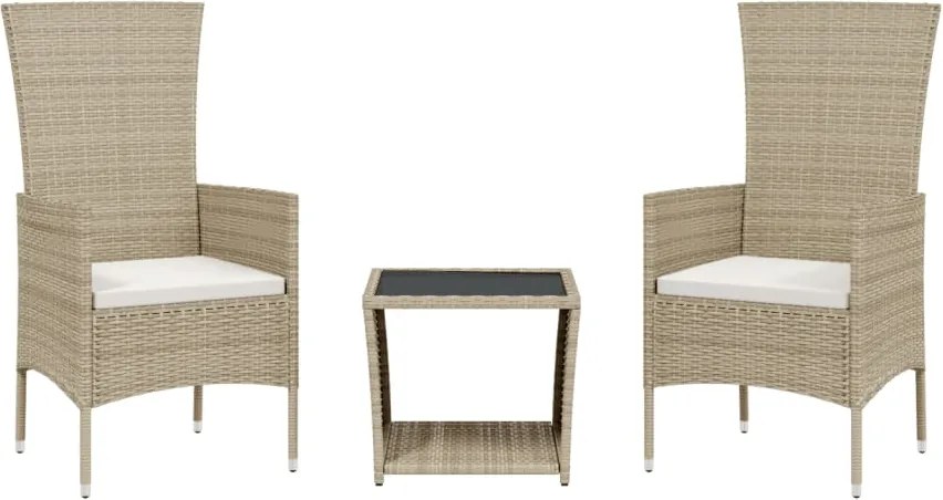 vidaXL 3 részes bézs polyrattan kerti étkezőgarnitúra párnákkal