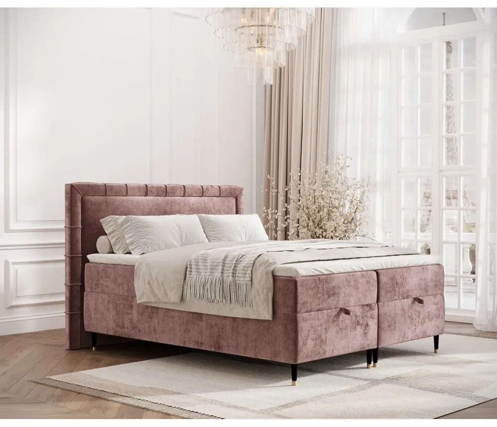 Rózsaszín ágyneműtartós boxspring ágy 160x200 cm Voyage – Maison de Rêve