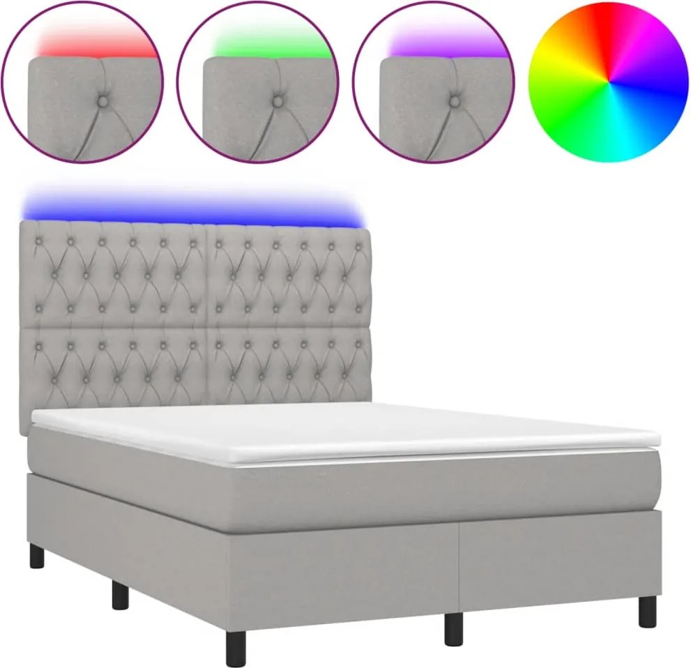 vidaXL sötétszürke szövet rugós és LED-es ágy matraccal 140x190 cm
