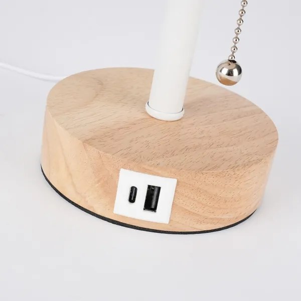 Brilagi - TABLON asztali lámpa USB-porttal 1xE27/25W/230V tölgy/fehér/bézs