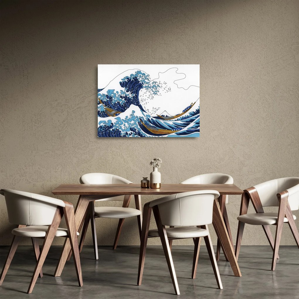 Kép - japán rajz, hullámok (üvegen) (70x50 cm)