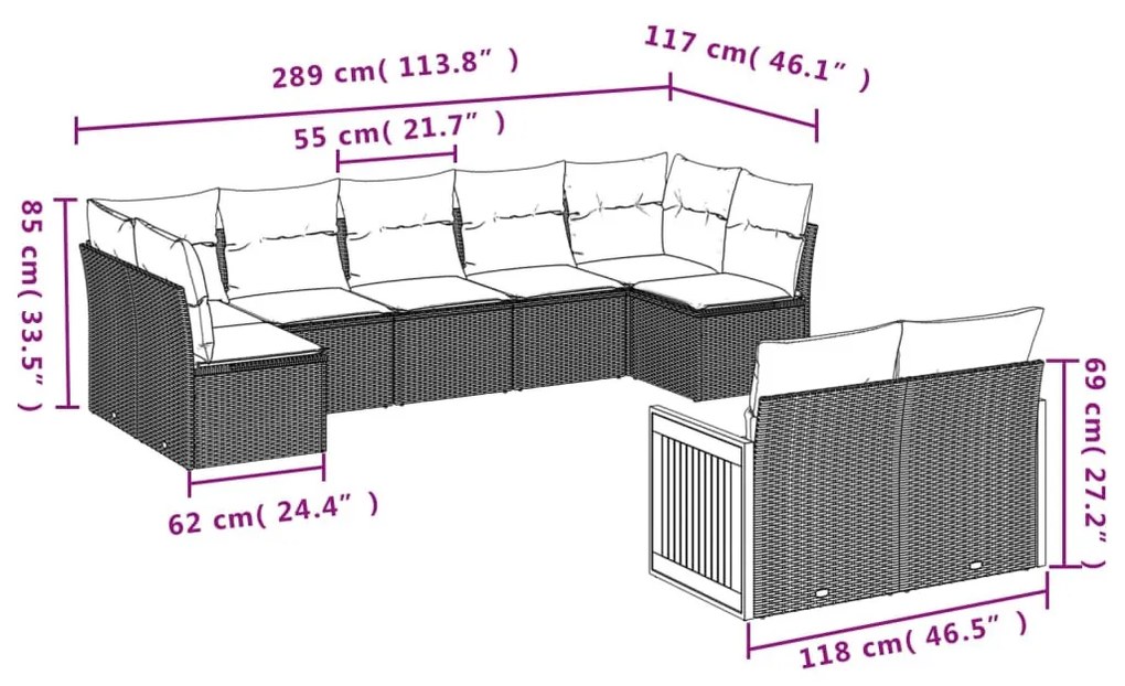 9 részes bézs polyrattan kerti ülőgarnitúra párnákkal