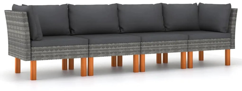 vidaXL 4 személyes szürke polyrattan kerti kanapé párnákkal