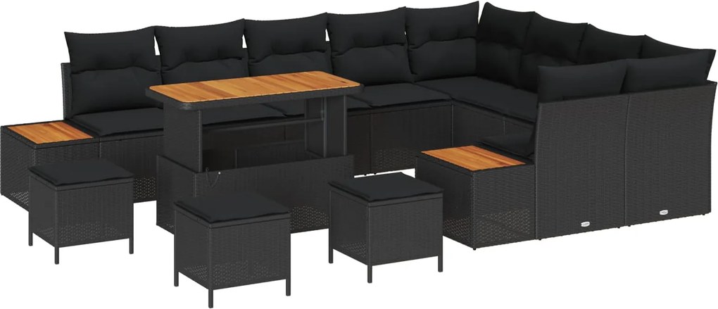 vidaXL Kerti Kanapé Szett párnával tárolóval 13 pcs Fekete Poli rattan