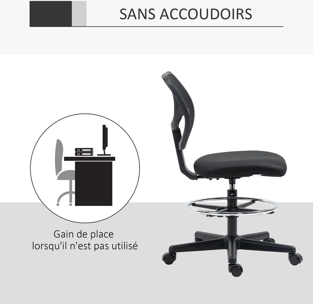 Vinsetto Magas ülésű ergonomikus irodai szék hálós háttámlával, állítható magasság 50-70 cm-ig, 360°-ban forgatható lábtartóval, fekete | Aosom