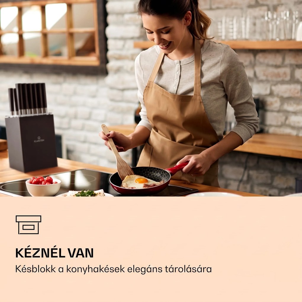 Klarstein Kitano XL, késkészlet tömbbel, 13 darabos, 12 kés, acél, luxus fa blokk