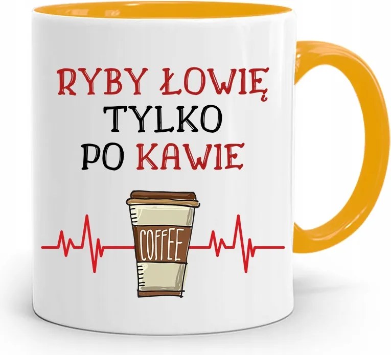 Sárga Horgász Bögre Csak Kávé Után Horgászom, fényképes nyomattal