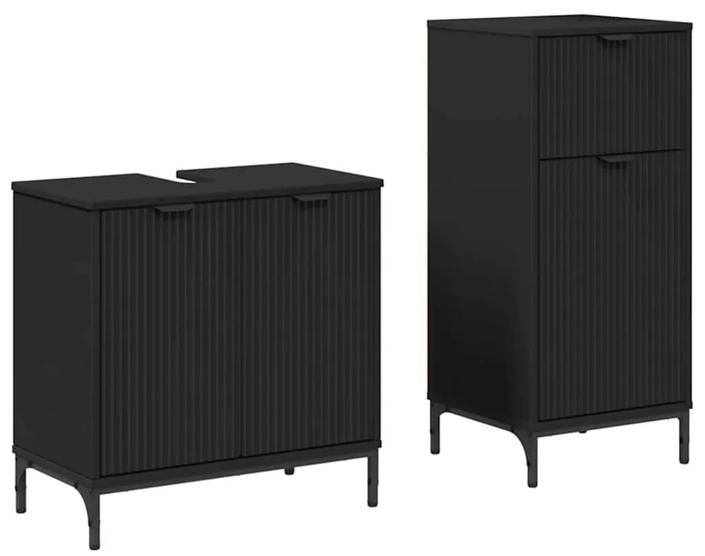 Fürdőszoba bútor szett 2 pcs Fekete 39.5 x 36 x 88 cm Faanyag