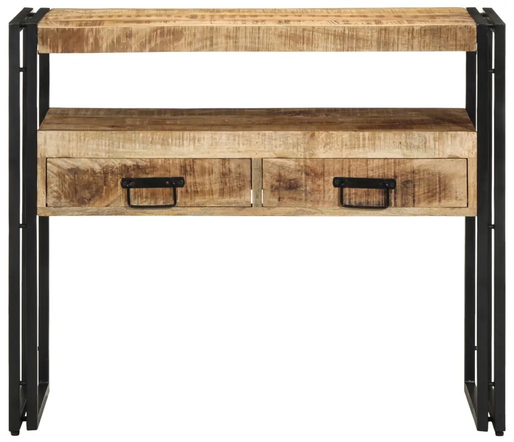 Végasztalok Fekete 90x33x75 cm Tömör Mangófából és Fémből
