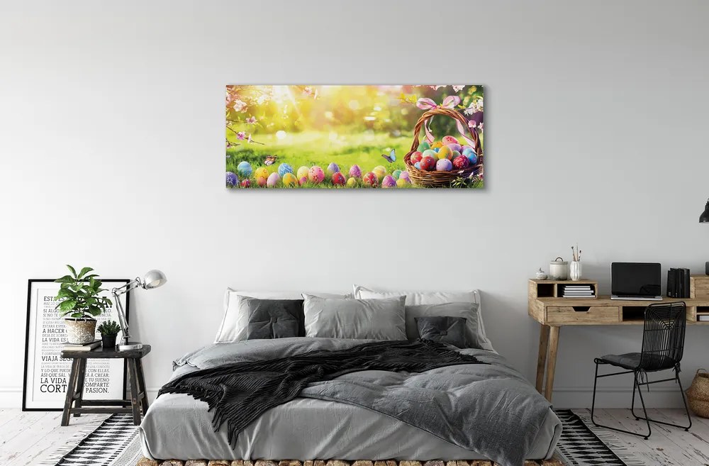 Canvas képek Kosár tojás virág rét 120x60 cm