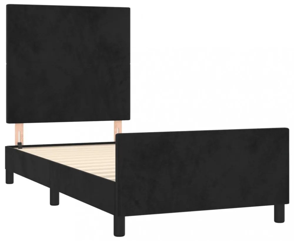 fekete bársony ágykeret fejtámlával 90x200 cm