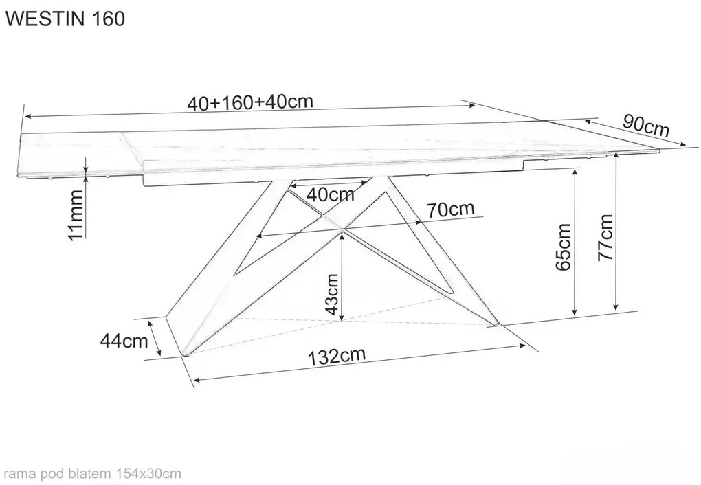 Fekete étkezőasztal WESTIN I (160-240)X90, kinyitható