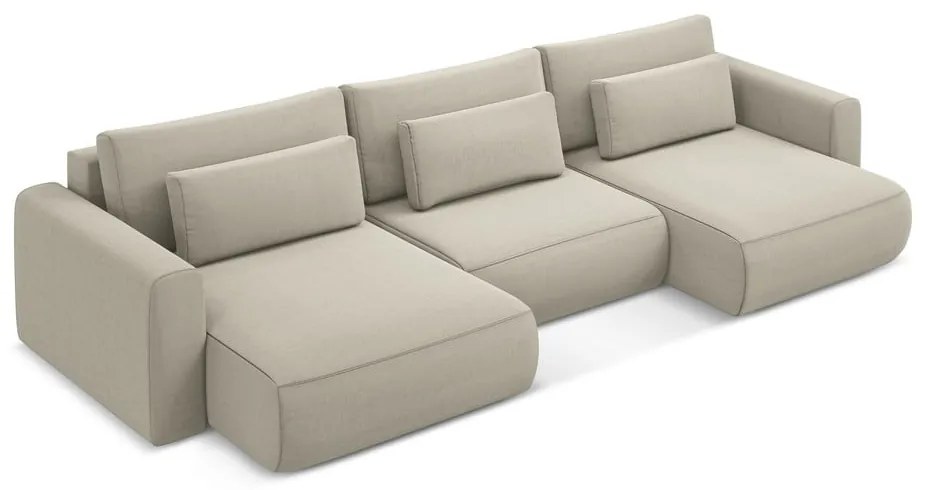 Bézs bársony kinyitható-tárolóhelyes (U alakú) sarokkanapé Kapua – Makamii