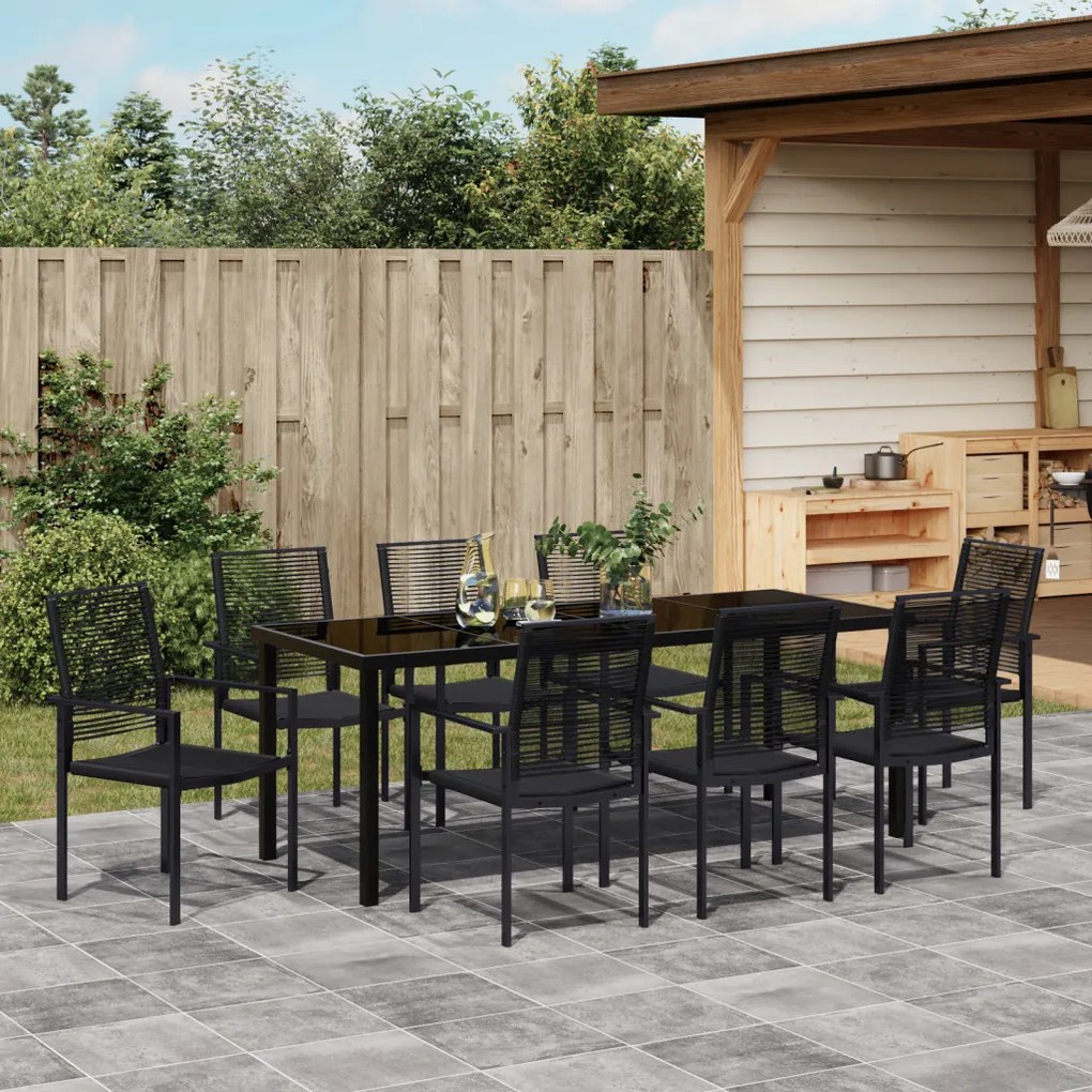 9 darabos kerti étkező szett fekete PVC rattan
