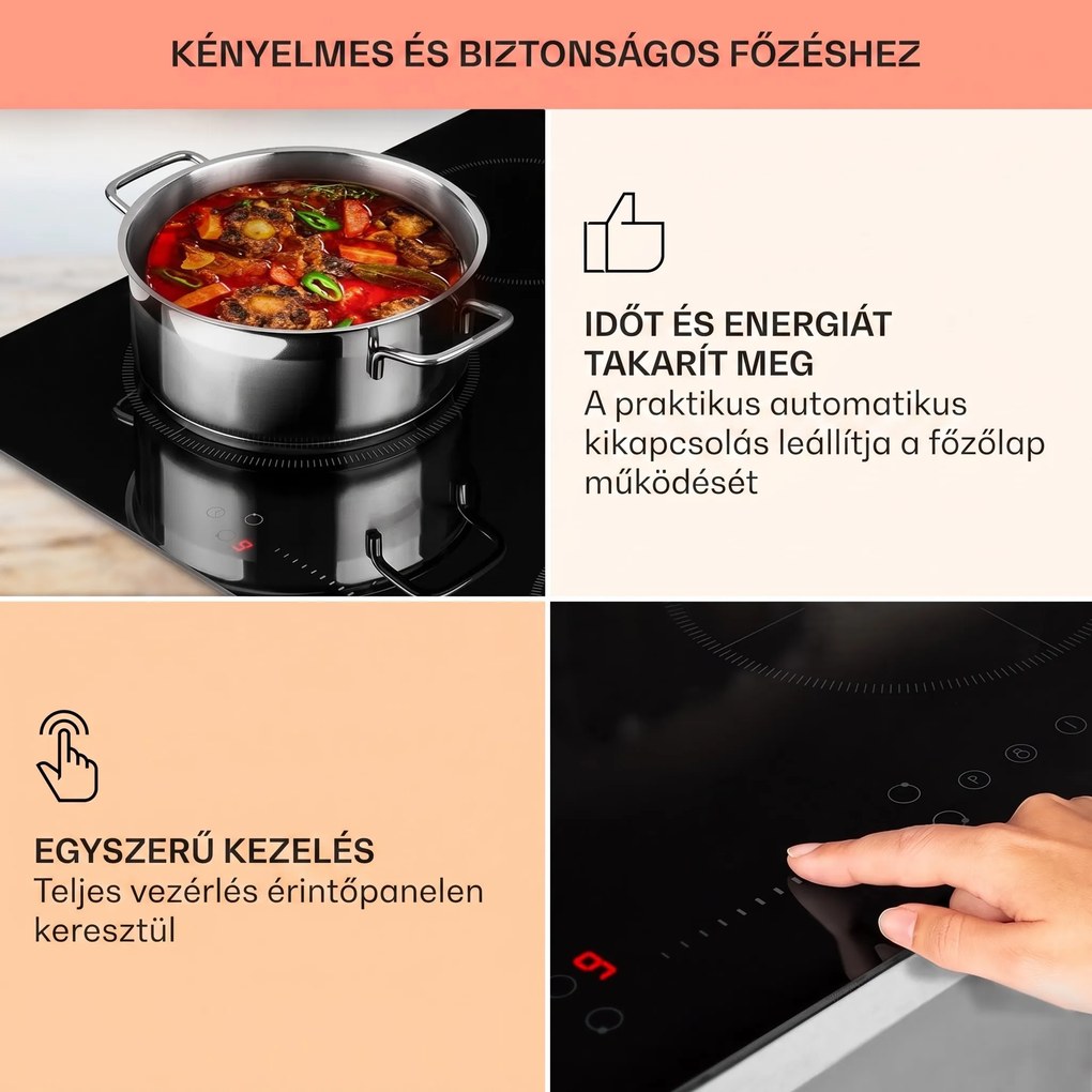 Klarstein Virtuosa EcoAdapt, indukciós főzőlap, 7200 W, 4 zóna, üveg, fekete